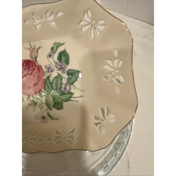 Victorian Rose Collection by Lenox Pierced Ribbon Rectangular Vanity Tray 9" USA - Picture 6 of 16